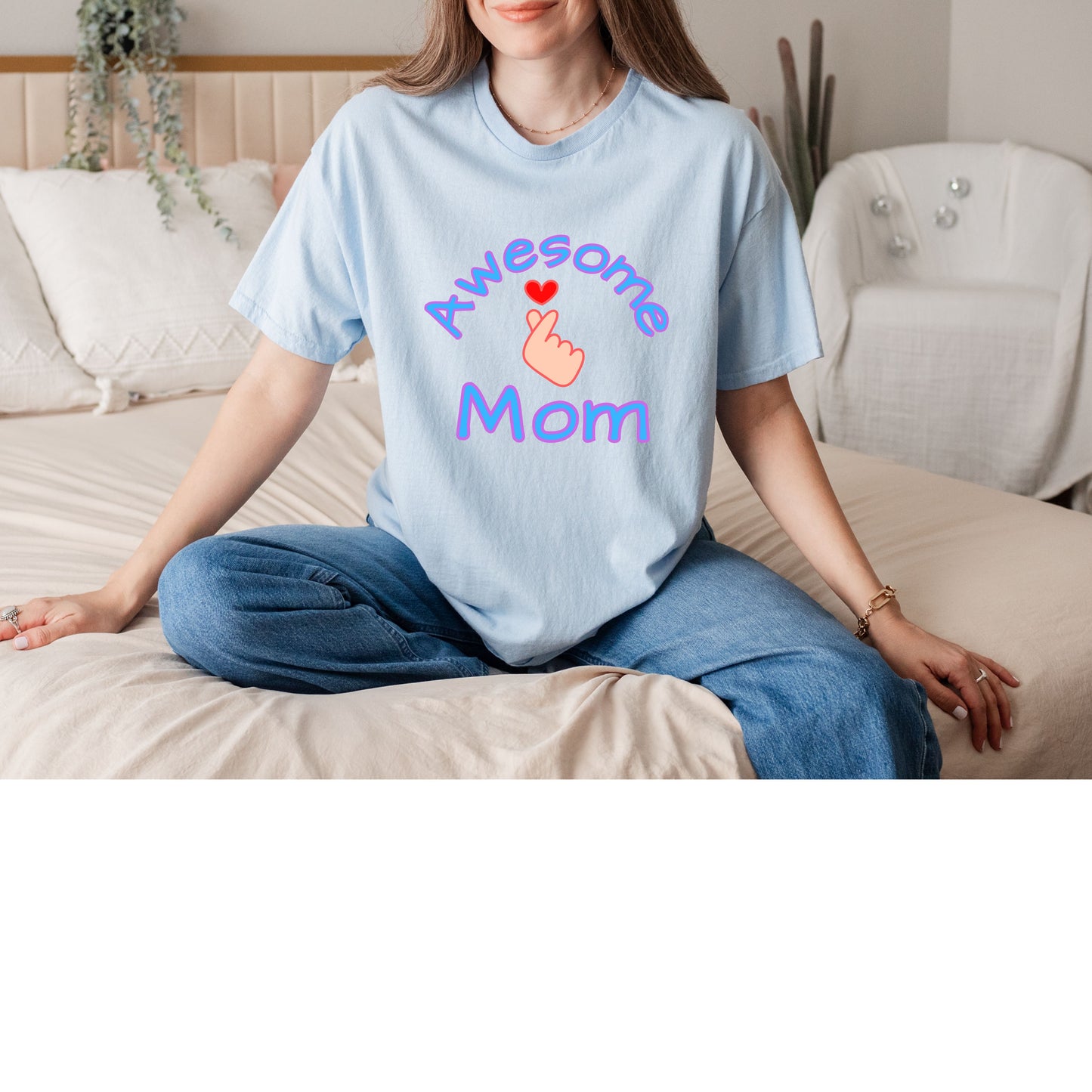 Awesome Mom Korean Finger heart T Shirt